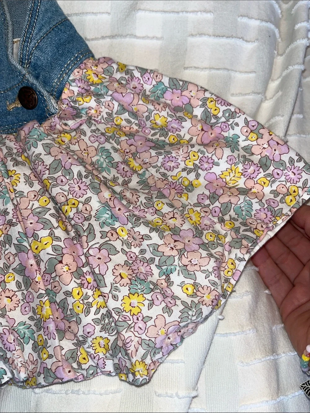 OshKosh B'gosh Denim Floral Overalls Set - Blue and Pink